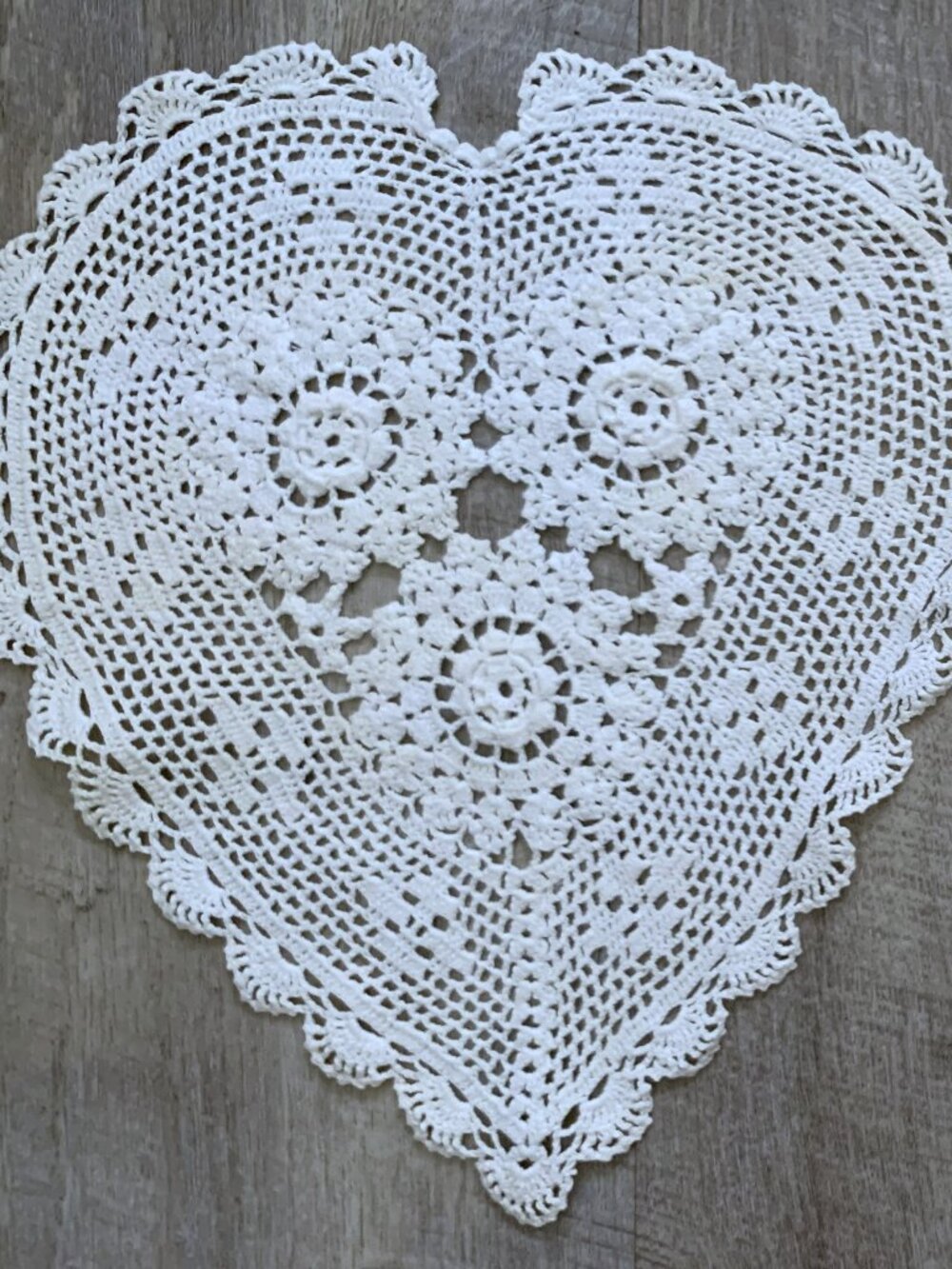 TWO Vintage 1980's HEART Shape Crocheted Doilies - 11-12" Decor or Crafts